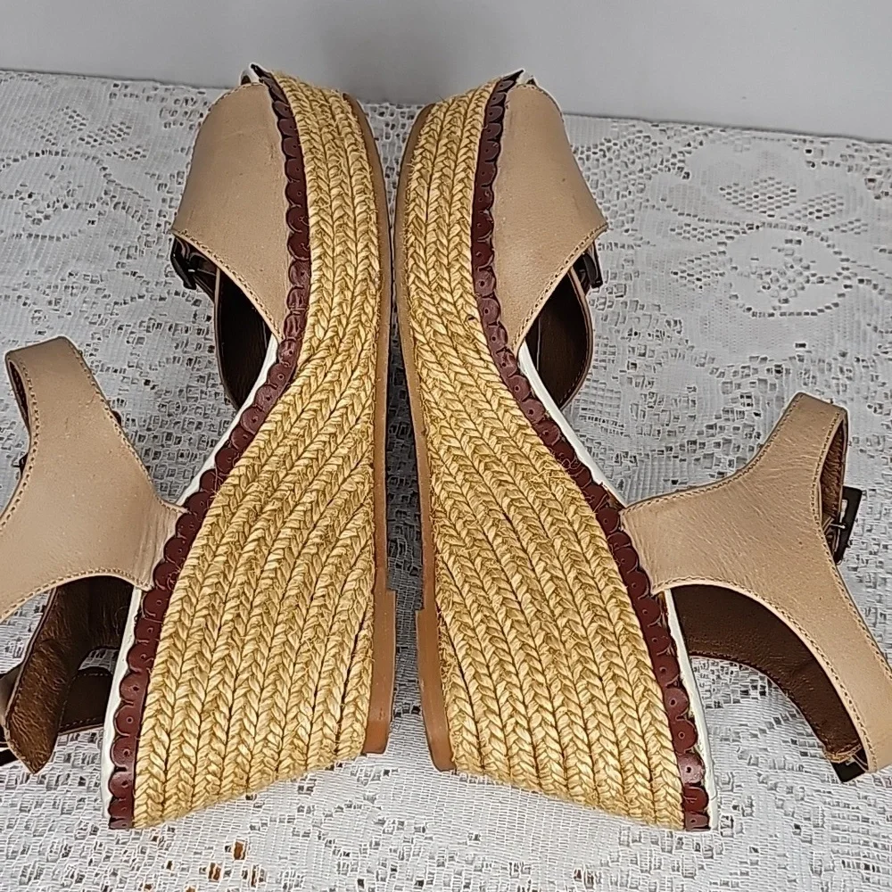 Eric Michael handmade in Spain leather ankle strap espadrille wedges sz 8 - Picture 9 of 10